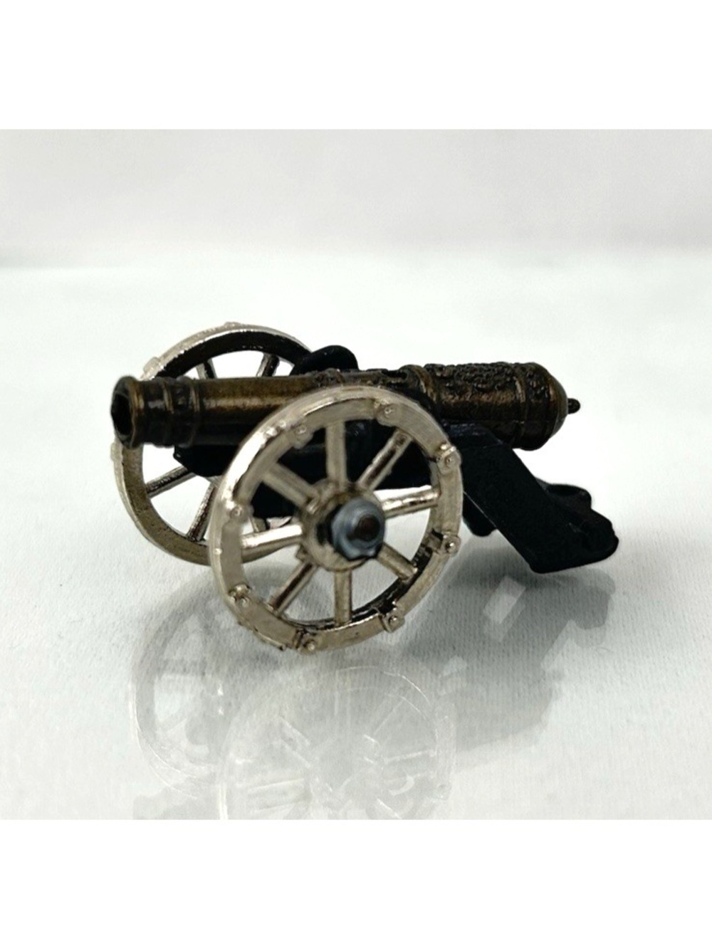 Miniature Cannon Metal Collectible 1.5” Long Silver-Gold Tones